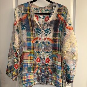 Johnny Was Floral Plaid Top